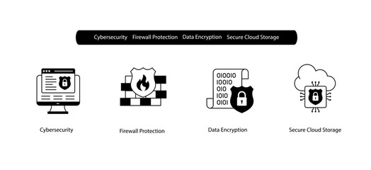 Firewall and Cloud Encryption Icons for Cybersecurity Data Protection Systems