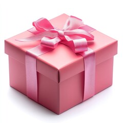 Obraz premium Charming Pink Gift Box with Satin Ribbon Ideal for Celebrations and Special Occasions in a Bright and Cheerful Setting