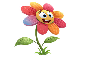 3D funny flower cartoon, isdolated on transparent background-generated by ai