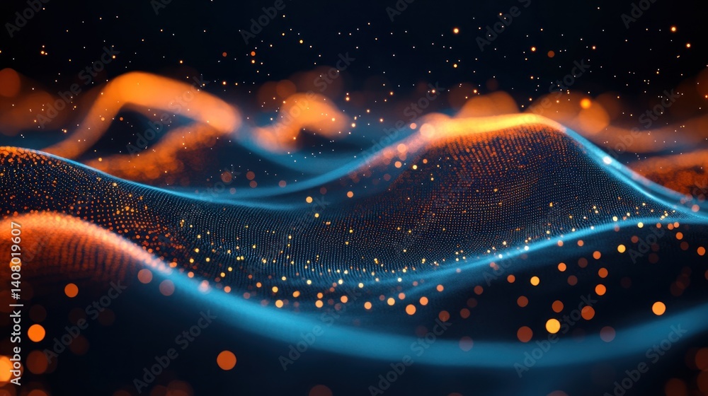 Aufkleber abstract representation of digital waves with glowing particles and vibrant color contrasts, showcas
