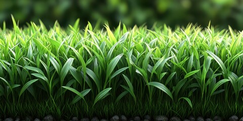 Obraz premium Vibrant green grass flourishing in a well-maintained garden under bright sunlight