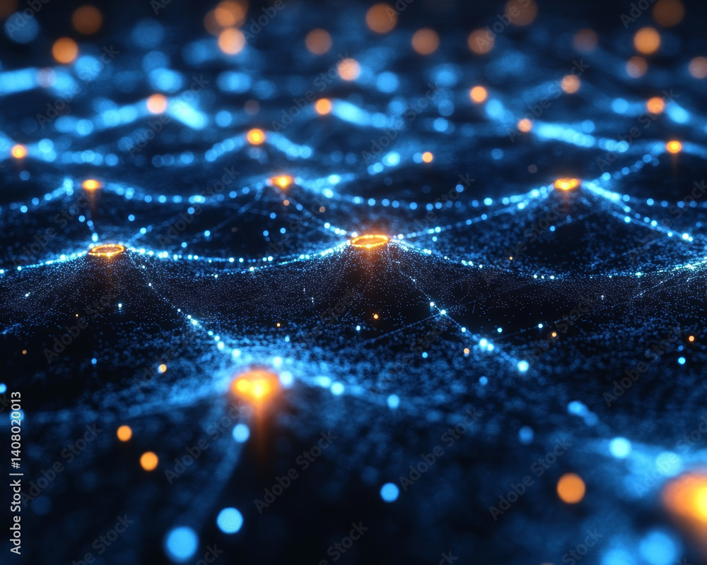 Aufkleber digital network with glowing nodes and connections