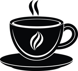 Coffee Silhouette Icon – Minimal Black Cup Vector, Hot Coffee Cup Silhouette – Beverage Icon Design, Coffee Mug Silhouette Vector, Coffee Drink Icon.