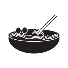 icon Noodles in a bowl with chopsticks. Simple image of noodles being lifted from a bowl using chopsticks. 10 EPS
