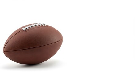 Brown leather football on a white background suitable for sports websites, blog posts, social media graphics, and product design.