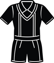 Naklejka premium Cricket Uniform Mockup Silhouette Icon – Sportswear Vector, Cricket Jersey and Pants Mockup, Cricket Sports Kit Vector – Uniform Silhouette Template, Cricket Apparel Silhouette – Editable Mockup Icon.