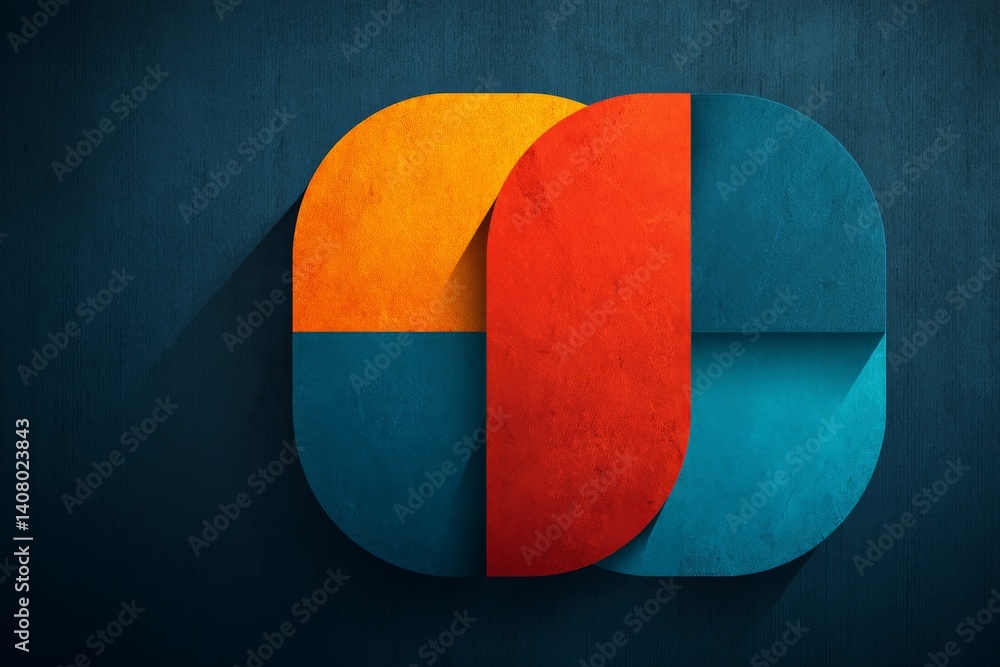 Poster colorful abstract design featuring geometric shapes with contrasting hues on a textured background