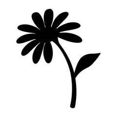 Simple Black Flower Silhouette with Elegant Stem and Leaf Design Illustration