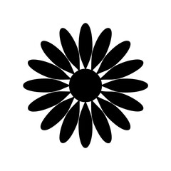 Simple black and white flower illustration with oval shaped petals design