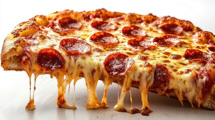 pepperoni pizza slice,melted cheese,toppings floating in the air isolated on white or transparent,stock image