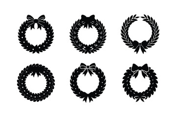 wreath red bow vector art silhouette