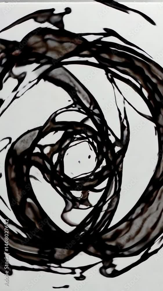 Poster mesmerizing black ink swirl animation with dynamic circular motions