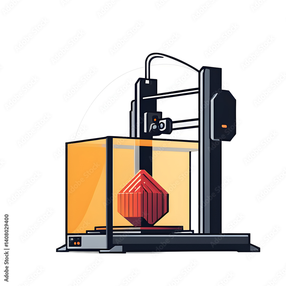 Poster Modern design icon of a 3D printer symbolising fabrication, isolated on a empty plain background