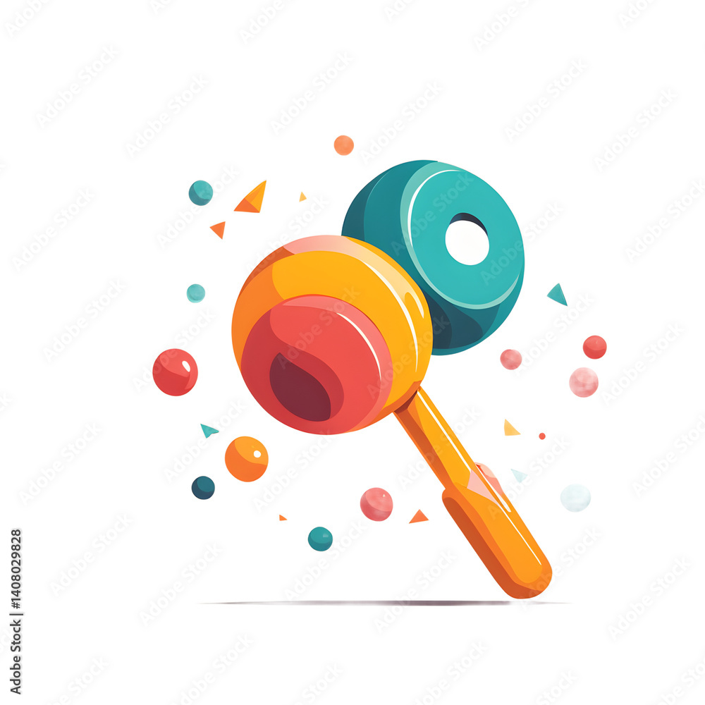 Poster modern design icon of a baby rattle symbolising childhood growth, isolated on a empty plain backgrou