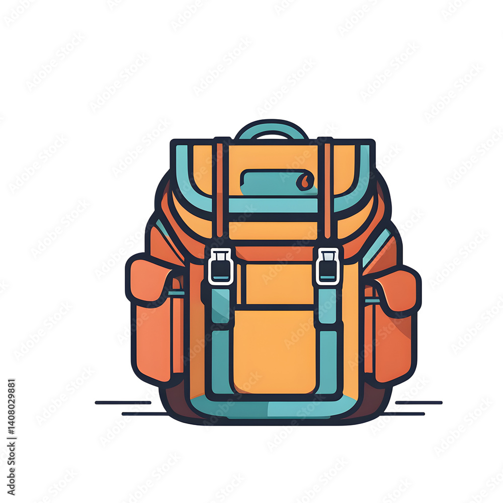 Poster Modern design icon of a backpack symbolizing adventure travel isolated on a empty plain background