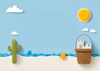 Colorful Summer Banner with Beach Elements and Playful Decor for Seasonal Promotions