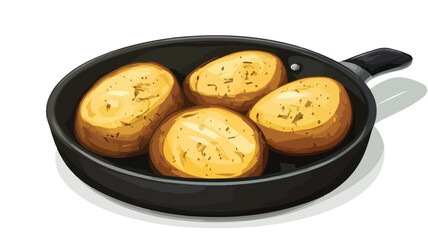 Savory Baked Potato in Frying Pan on White Background