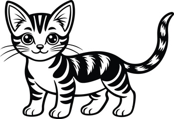 Cute Baby Cat Line Art Icon – Minimalist Kitten Drawing, Adorable Baby Kitten Outline Icon – Line Art Vector, Smiling Baby Cat Line Art – Simple Cat Doodle Icon, Kawaii Baby Cat Line Icon.
