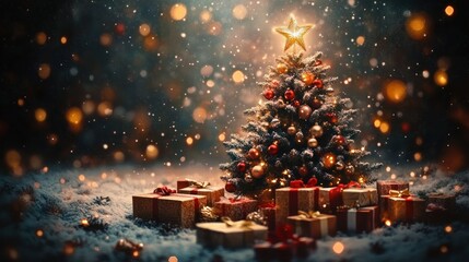 Christmas Tree Ornaments Gifts Bokeh Lighting Cozy Festive Atmosphere