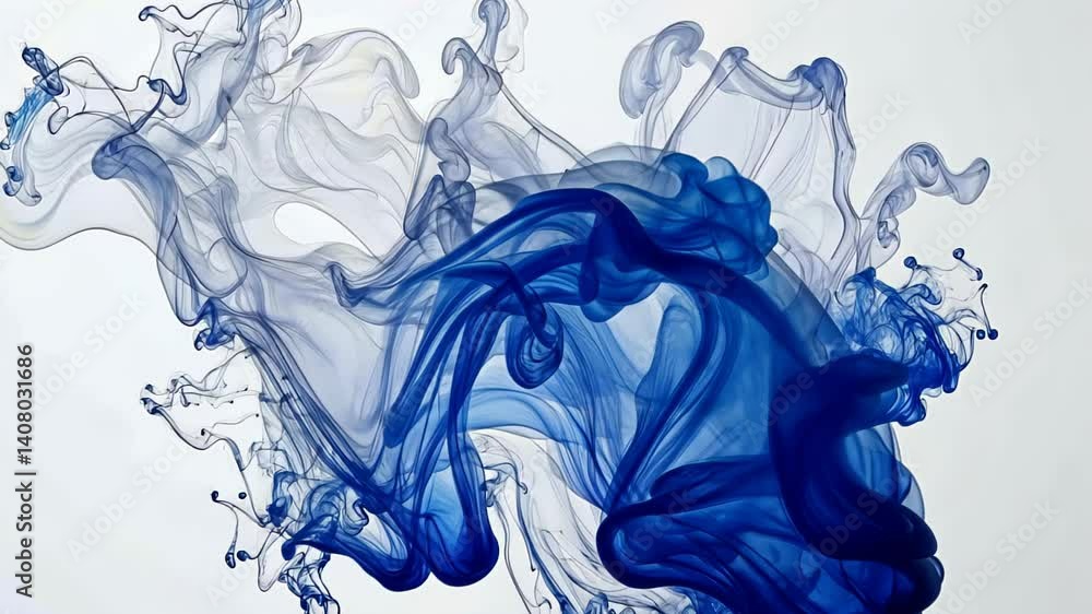Poster swirling blue ink dances gracefully in the air, creating mesmerizing patterns of movement and fluidi