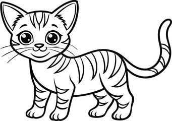 Cute Baby Cat Line Art Icon – Minimalist Kitten Drawing, Adorable Baby Kitten Outline Icon – Line Art Vector, Smiling Baby Cat Line Art – Simple Cat Doodle Icon, Kawaii Baby Cat Line Icon.