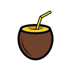 Cartoon Coconut Drink with Yellow Straw