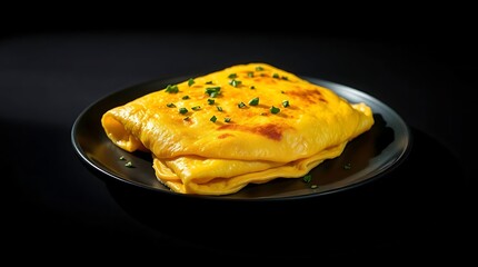 Fluffy Golden Omelet with Herbs &ndash; Studio Shot on Black Background