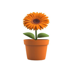 Obraz premium Vibrant Orange Gerbera Daisy in a Terracotta Pot - 3D Render