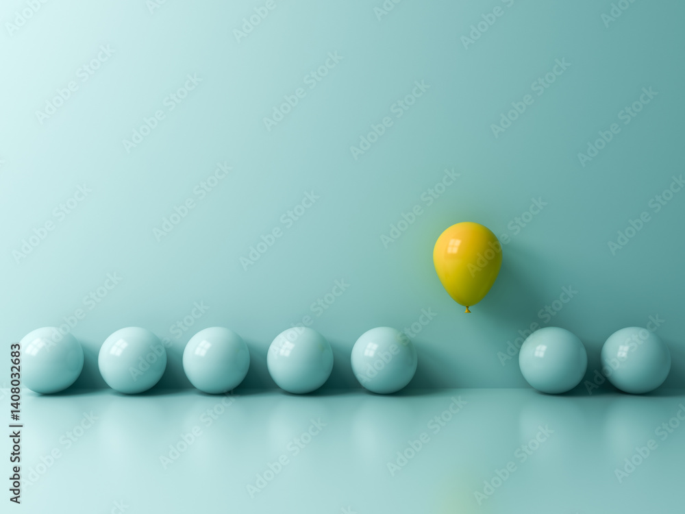 Aufkleber stand out from the crowd and different concepts one yellow balloon flying or floating amongs other b