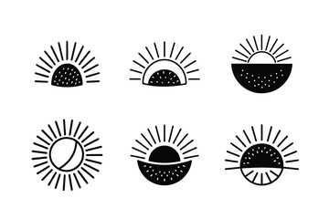 yellow semicircle doodle sun icons vector art silhouette