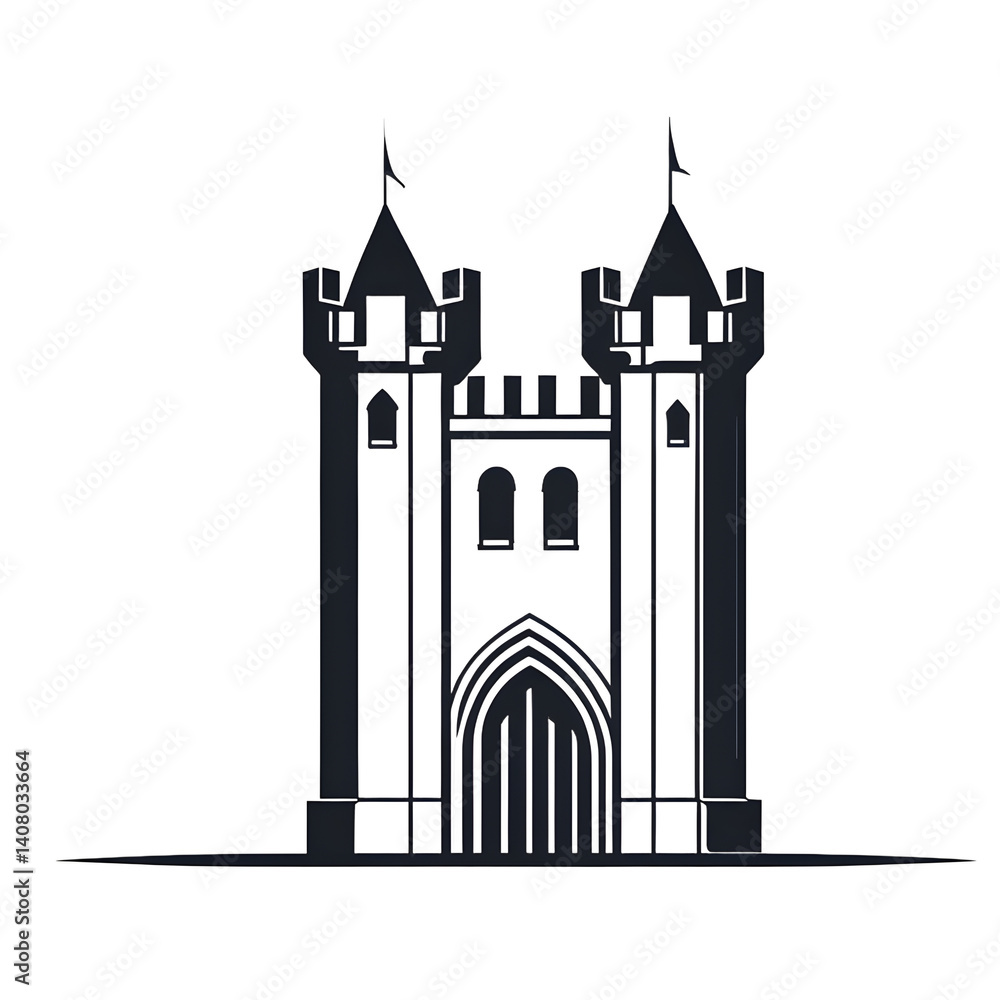 Poster modern design icon of a castle rook symbolising security, isolated on a empty plain background