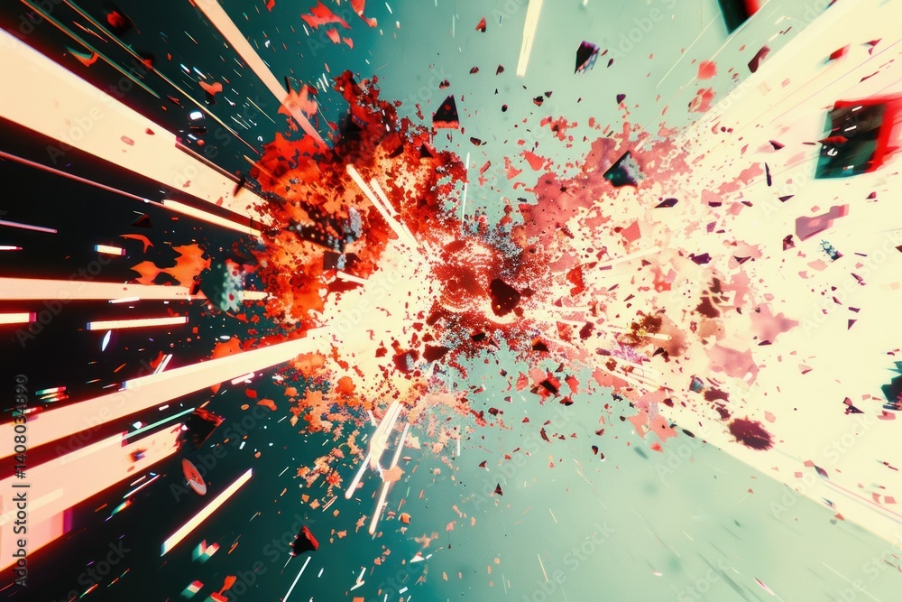Poster abstract explosion of light and color in digital space