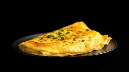 Fluffy Golden Omelet with Herbs &ndash; Studio Shot on Black Background