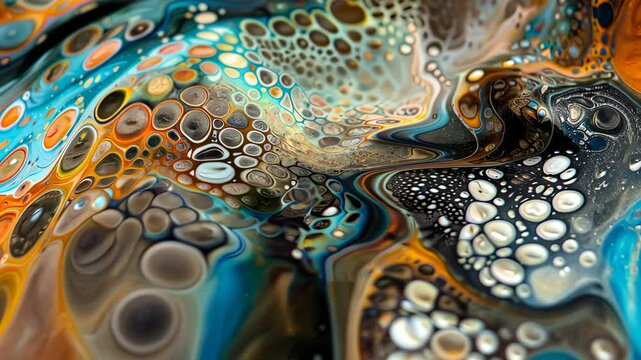 Dynamic, multi-layered oil abstract using sgraffito technique to reveal hidden colors and patterns