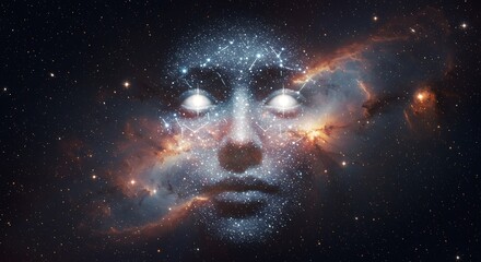 Obraz premium A face made of stars, watching over space 