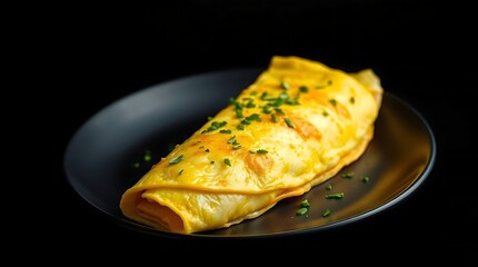 Fluffy Golden Omelet with Herbs &ndash; Studio Shot on Black Background