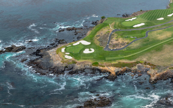 Drone view of Pebble Beach, California 