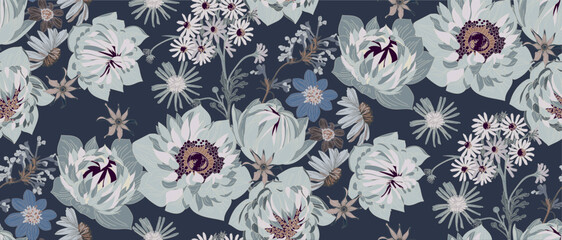 Colorful flower seamless pattern for fabric, wrapping paper and prints	