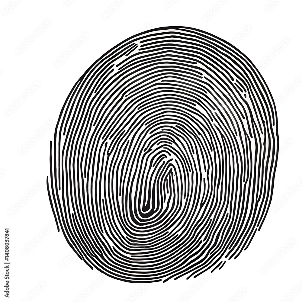 Poster Modern design icon of a fingerprint with shield symbolising biometric security, isolated on a empty plain background