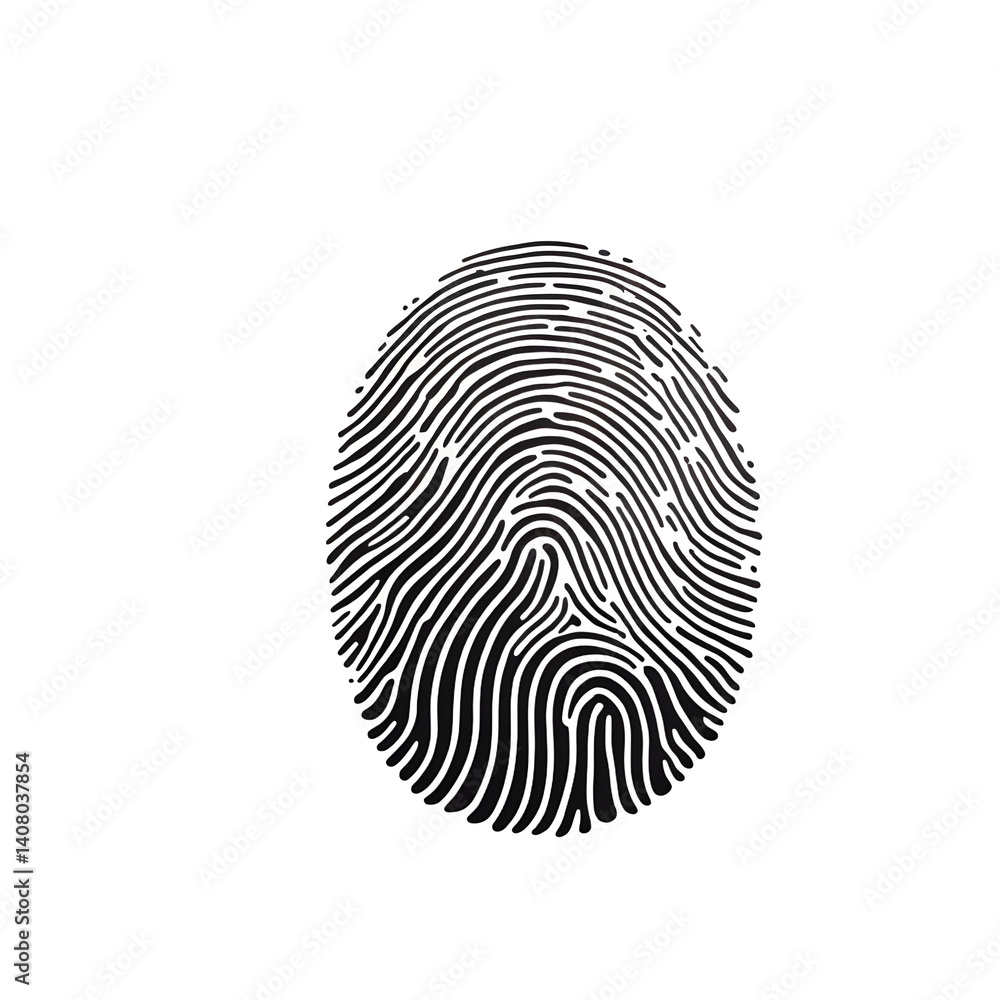 Poster Modern design icon of a fingerprint with shield symbolising biometric security, isolated on a empty plain background