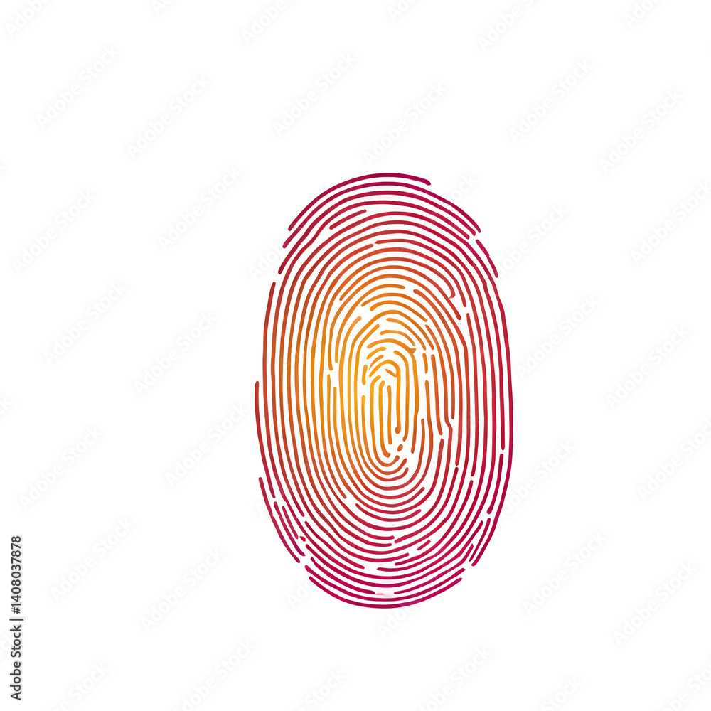 Poster Modern design icon of a fingerprint with shield symbolising biometric security, isolated on a empty plain background