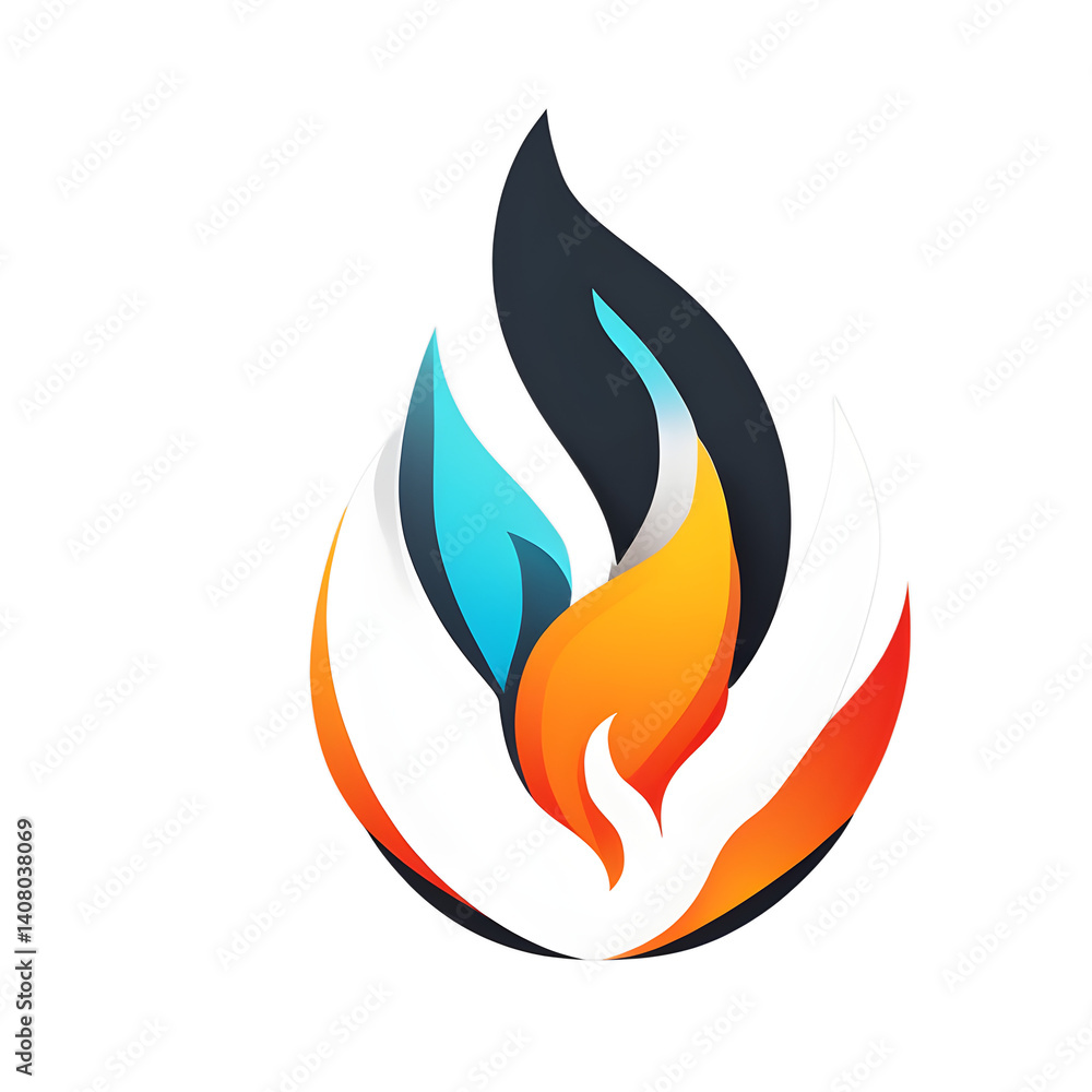 Poster Modern design icon of a fire symbolising warmth, isolated on a empty plain background