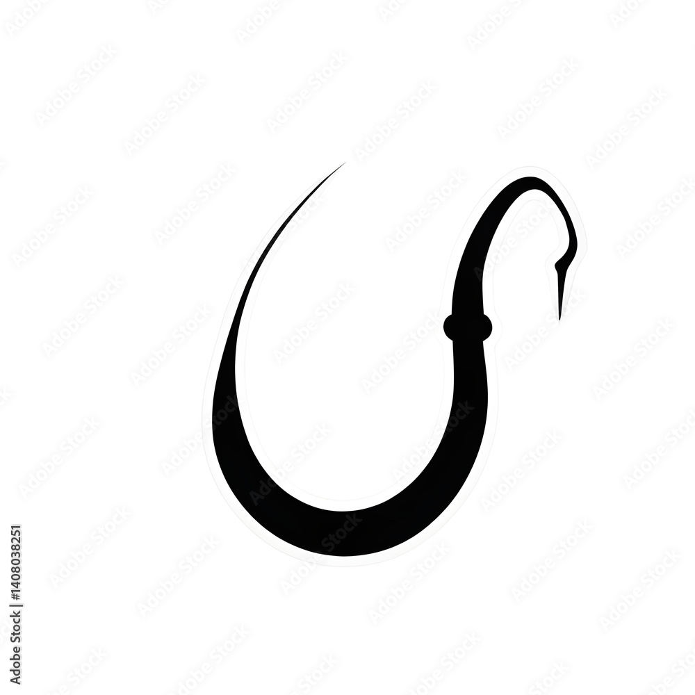 Poster modern design icon of a fishing hook symbolising patience, isolated on a empty plain background