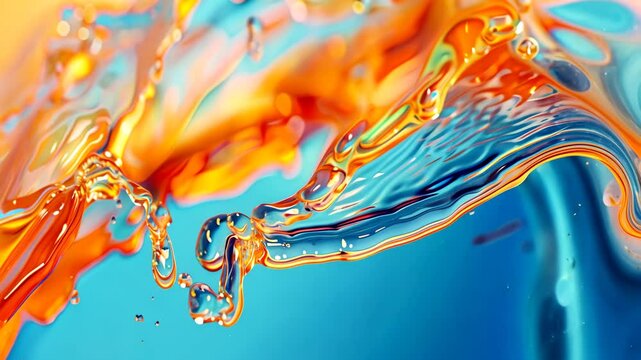 Farbspritzer in Orange &uuml;ber blauem Wasser