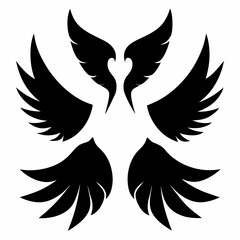 Obraz premium 6 Symmetrical Black Wing Silhouette Vector Illustrations Set