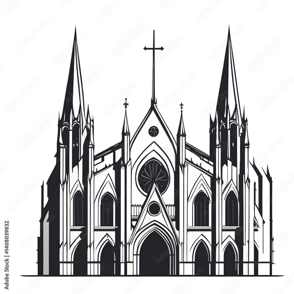 Poster modern design icon of a gothic cathedral facade symbolising historical architecture isolated on a em