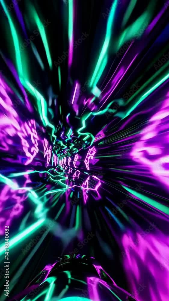 Poster futuristic neon tunnel: pulsating energy and vivid color dynamics in motion