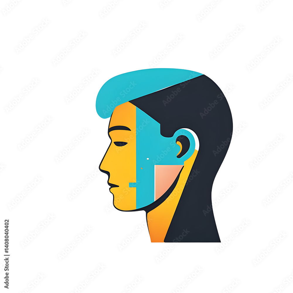 Poster modern design icon of a head with a band-aid symbolising mental health recovery, isolated on a empty