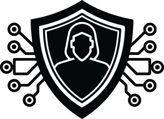 Cyber Security Silhouette Icon – Flat Vector for Data Protection & Tech, Cybersecurity Lock Symbol – Black Silhouette Vector for Online Safety, Digital Security Silhouette Icon, 
