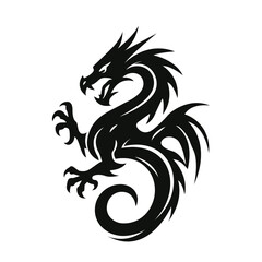 silhouette of a black dragon as a template for a logo or tattoo. flat vector illustration on a white background